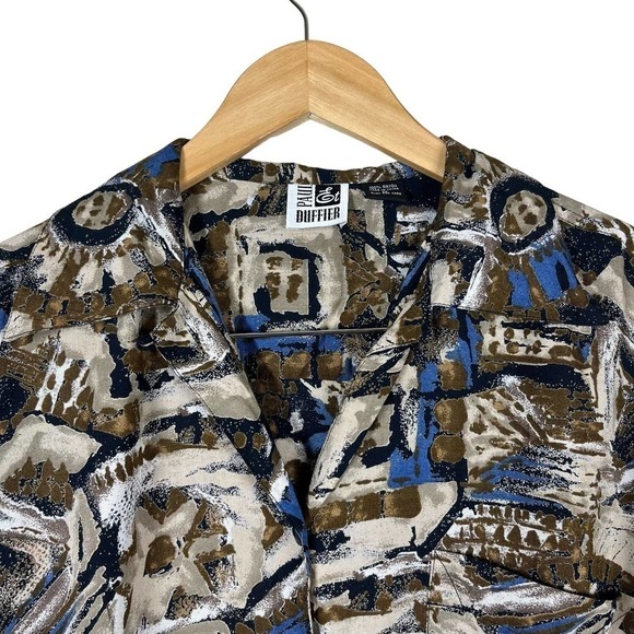 Vintage 80’s Paul at Duffier Button Down Shirt Abstract Print Brown Blue Medium - Picture 5 of 12